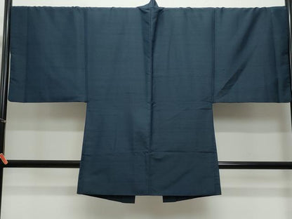平和屋着物●男性　紬　アンサンブル　濃紺色　正絹　逸品　CAAZ0919vf
