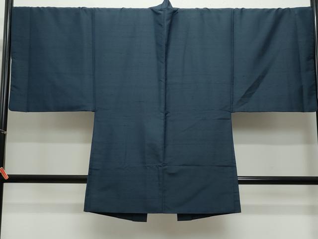 平和屋着物●男性　紬　アンサンブル　濃紺色　正絹　逸品　CAAZ0919vf