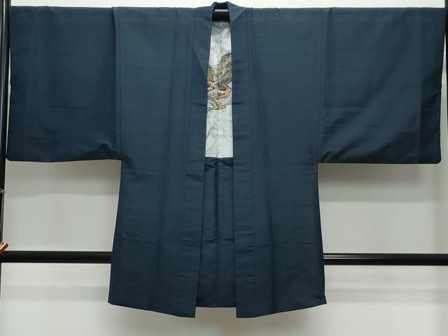 平和屋着物●男性　紬　アンサンブル　濃紺色　正絹　逸品　CAAZ0919vf