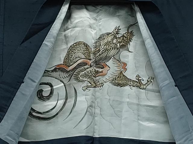 平和屋着物●男性　紬　アンサンブル　濃紺色　正絹　逸品　CAAZ0919vf