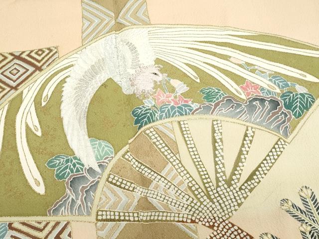 平和屋着物●豪華色留袖　刺繍　扇面鳳凰草花文　金彩　正絹　逸品　未使用　CAAZ0927vf