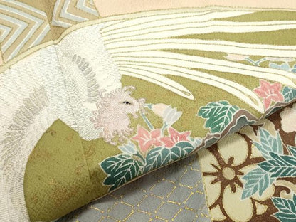 平和屋着物●豪華色留袖　刺繍　扇面鳳凰草花文　金彩　正絹　逸品　未使用　CAAZ0927vf