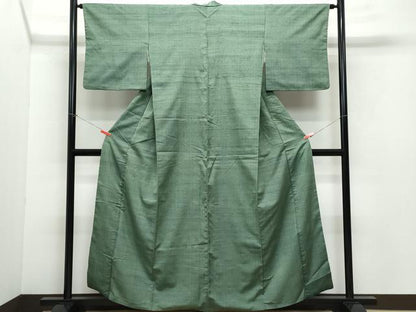 平和屋着物●結城紬 色無地 柳煤竹色 正絹 逸品 CAAZ0933vf