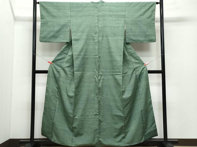 平和屋着物●結城紬 色無地 柳煤竹色 正絹 逸品 CAAZ0933vf
