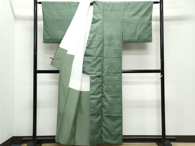平和屋着物●結城紬 色無地 柳煤竹色 正絹 逸品 CAAZ0933vf