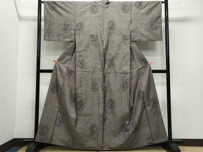 平和屋着物●本場大島紬　9マルキ　雪輪風景枝葉文　正絹　逸品　CAAZ0937vf