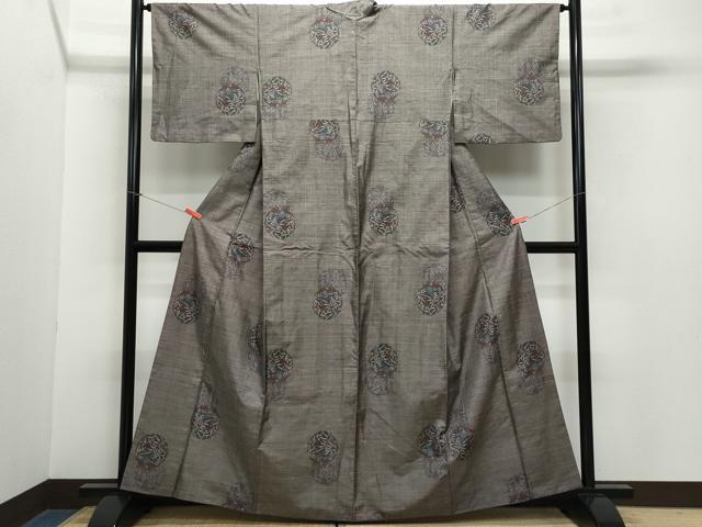 平和屋着物●本場大島紬　9マルキ　雪輪風景枝葉文　正絹　逸品　CAAZ0937vf