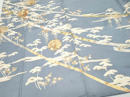 平和屋着物●銀座きしや 訪問着 駒刺繍 雪輪松花文 金彩 正絹 逸品 CAAZ0968vf