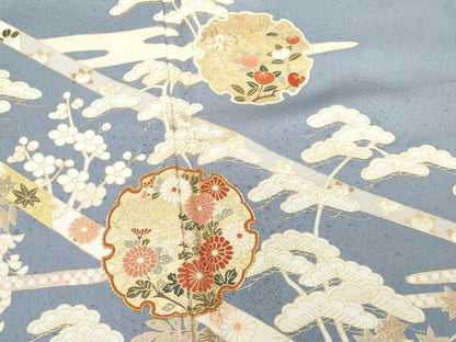平和屋着物●銀座きしや 訪問着 駒刺繍 雪輪松花文 金彩 正絹 逸品 CAAZ0968vf