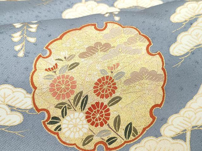 平和屋着物●銀座きしや 訪問着 駒刺繍 雪輪松花文 金彩 正絹 逸品 CAAZ0968vf