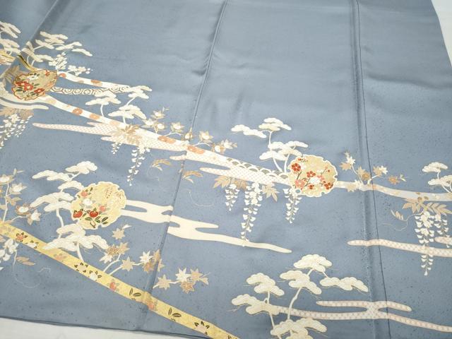 平和屋着物●銀座きしや 訪問着 駒刺繍 雪輪松花文 金彩 正絹 逸品 CAAZ0968vf