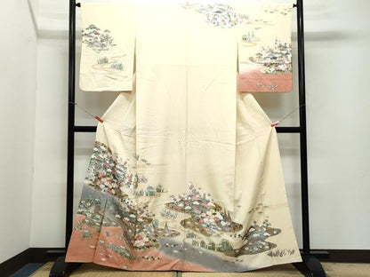 平和屋着物●訪問着 刺繍 風景草花文 金銀彩 正絹 逸品 CAAZ0975vf