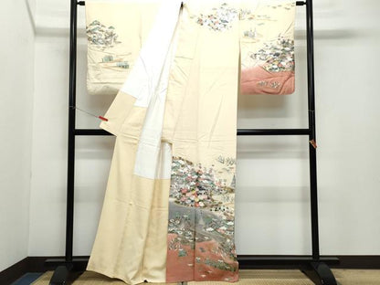 平和屋着物●訪問着 刺繍 風景草花文 金銀彩 正絹 逸品 CAAZ0975vf