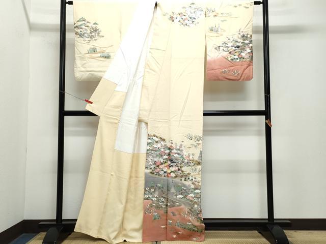 平和屋着物●訪問着 刺繍 風景草花文 金銀彩 正絹 逸品 CAAZ0975vf