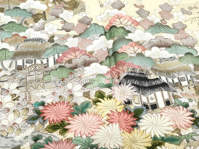 平和屋着物●訪問着 刺繍 風景草花文 金銀彩 正絹 逸品 CAAZ0975vf