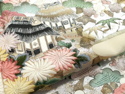 平和屋着物●訪問着 刺繍 風景草花文 金銀彩 正絹 逸品 CAAZ0975vf
