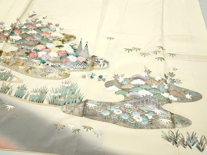 平和屋着物●訪問着 刺繍 風景草花文 金銀彩 正絹 逸品 CAAZ0975vf