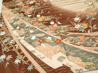 平和屋着物●訪問着 駒刺繍 熨斗草花文 金彩 正絹 逸品 CAAZ0978vf