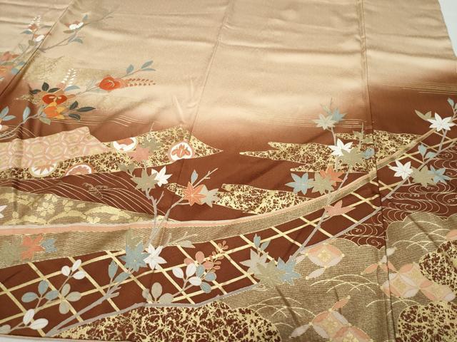 平和屋着物●訪問着 駒刺繍 熨斗草花文 金彩 正絹 逸品 CAAZ0978vf