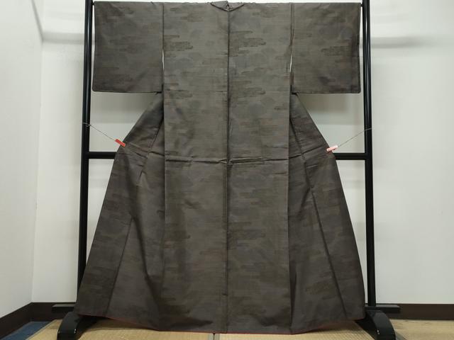 平和屋着物●本場大島紬　9マルキ　檜扇エ霞松笹文　正絹　逸品　CAAZ0991vf
