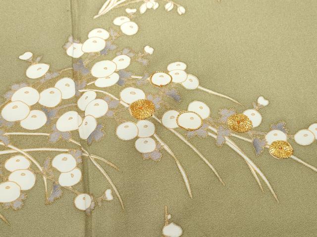 平和屋着物●訪問着　駒刺繍　枝花笹文　金彩　正絹　逸品　CAAZ0994vf