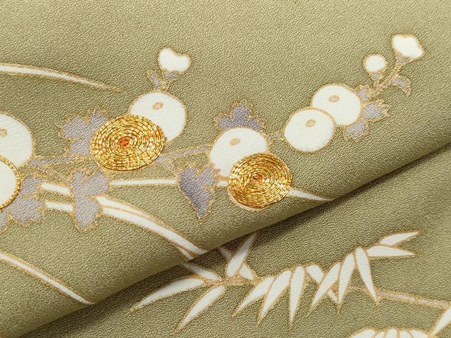 平和屋着物●訪問着　駒刺繍　枝花笹文　金彩　正絹　逸品　CAAZ0994vf