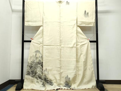 平和屋着物●訪問着 作家物・阿部武 紬地 手描き 遠山風景草木文 正絹 逸品 CAAZ1012vf