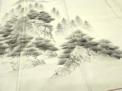 平和屋着物●訪問着 作家物・阿部武 紬地 手描き 遠山風景草木文 正絹 逸品 CAAZ1012vf