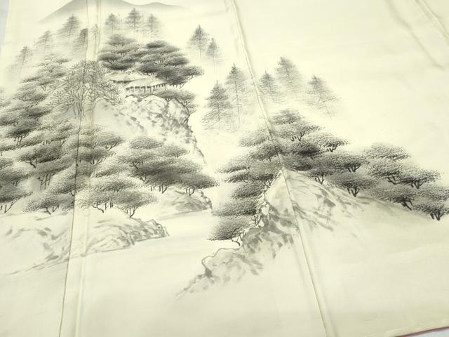 平和屋着物●訪問着 作家物・阿部武 紬地 手描き 遠山風景草木文 正絹 逸品 CAAZ1012vf