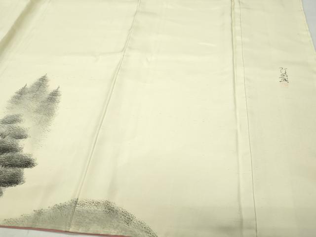 平和屋着物●訪問着 作家物・阿部武 紬地 手描き 遠山風景草木文 正絹 逸品 CAAZ1012vf