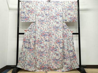 平和屋着物●上質な小紋　型染め　地紙草花鳥文　正絹　逸品　CAAZ1015vf