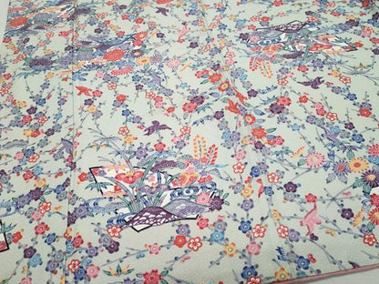 平和屋着物●上質な小紋　型染め　地紙草花鳥文　正絹　逸品　CAAZ1015vf