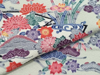 平和屋着物●上質な小紋　型染め　地紙草花鳥文　正絹　逸品　CAAZ1015vf