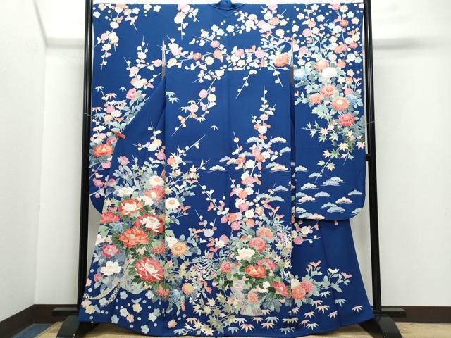平和屋着物●十日町友禅作家 岡村蒼風 振袖 花籠文 正絹 逸品 CAAZ1017vf