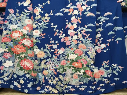 平和屋着物●十日町友禅作家 岡村蒼風 振袖 花籠文 正絹 逸品 CAAZ1017vf