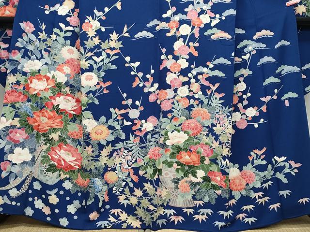 平和屋着物●十日町友禅作家 岡村蒼風 振袖 花籠文 正絹 逸品 CAAZ1017vf