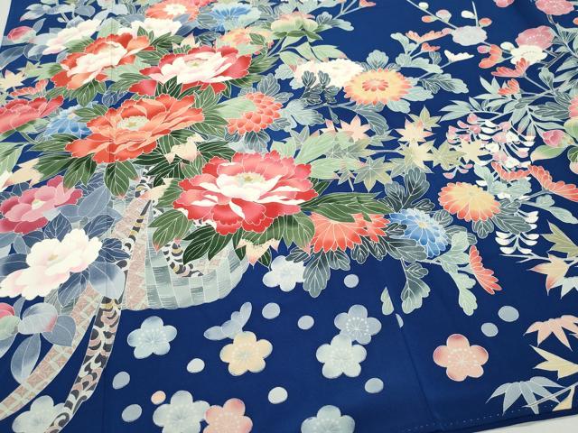平和屋着物●十日町友禅作家 岡村蒼風 振袖 花籠文 正絹 逸品 CAAZ1017vf