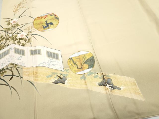 平和屋着物●豪華色留袖　作家物　駒刺繍　屏風鹿草花文　金彩　正絹　逸品　CAAZ1022vf