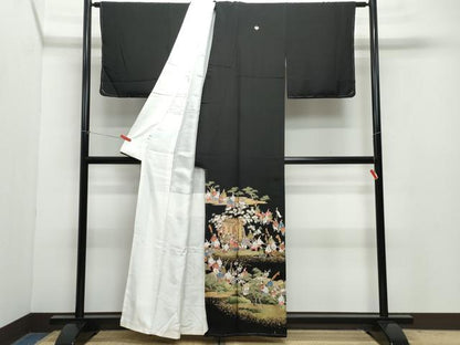 平和屋着物●豪華黒留袖　作家物　駒刺繍　御所車人物文　金彩　正絹　逸品　未使用　CAAZ1034vf