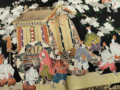 平和屋着物●豪華黒留袖　作家物　駒刺繍　御所車人物文　金彩　正絹　逸品　未使用　CAAZ1034vf