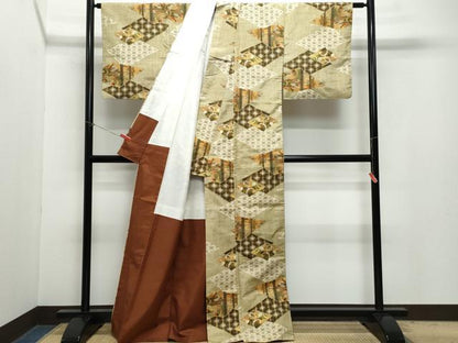 平和屋着物●上質な紬　菱吉祥唐草文　正絹　逸品　CAAZ1037vf