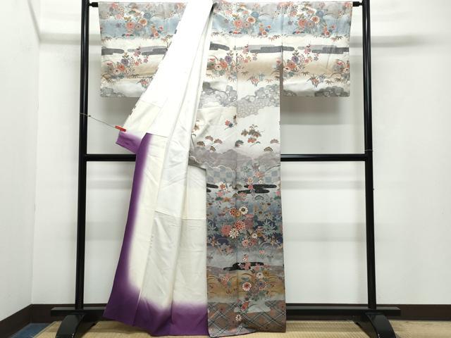 平和屋着物●訪問着　草花文　銀彩　正絹　逸品　CAAZ1038vf