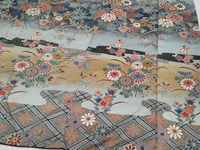 平和屋着物●訪問着　草花文　銀彩　正絹　逸品　CAAZ1038vf