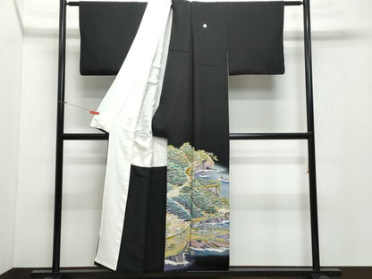 平和屋着物●京加賀友禅　松本健一　黒留袖　風景松文　正絹　逸品　CAAZ1039vf