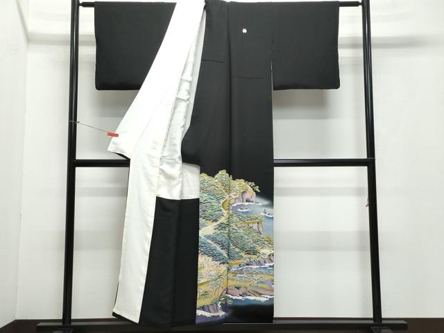 平和屋着物●京加賀友禅　松本健一　黒留袖　風景松文　正絹　逸品　CAAZ1039vf