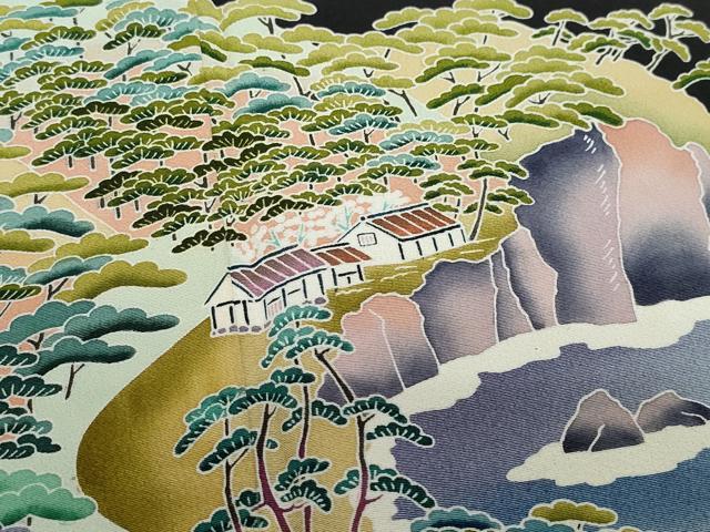 平和屋着物●京加賀友禅　松本健一　黒留袖　風景松文　正絹　逸品　CAAZ1039vf
