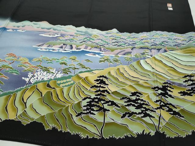 平和屋着物●京加賀友禅　松本健一　黒留袖　風景松文　正絹　逸品　CAAZ1039vf