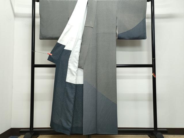 平和屋着物●訪問着　江戸小紋　褐返色×白橡色　藍鉄色×白梅鼠色　正絹　逸品　CAAZ1063vf