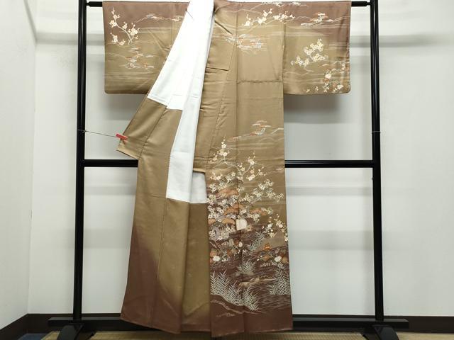 平和屋着物●訪問着 駒刺繍 風景草花文 暈し染め 金彩 正絹 逸品 CAAZ1073vf