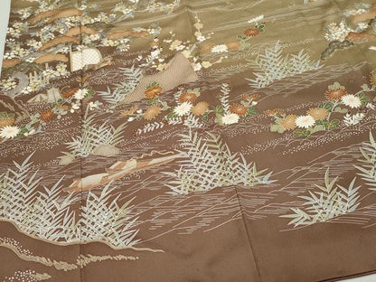 平和屋着物●訪問着 駒刺繍 風景草花文 暈し染め 金彩 正絹 逸品 CAAZ1073vf